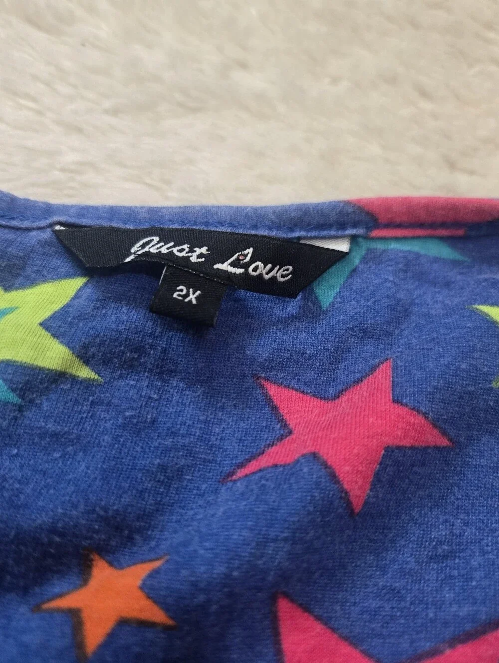 Just Love Blue Stars Short Sleeve Whimsigoth Retro Cotton Sleep Shirt, 2X